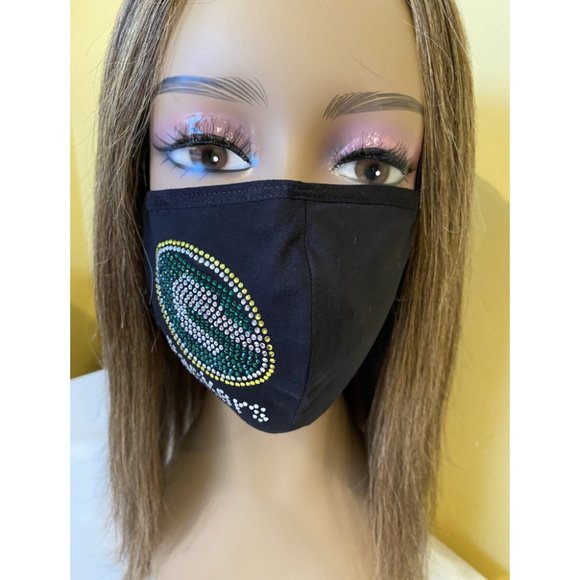 Green Bay Packers Side Logo Bling Rhinestone Face Mask - Picture 2 of 10